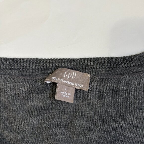 J Jill Italian Merino Wool V Neck Long Sleeve Sweater Gray Womens size L casual - Picture 2 of 11